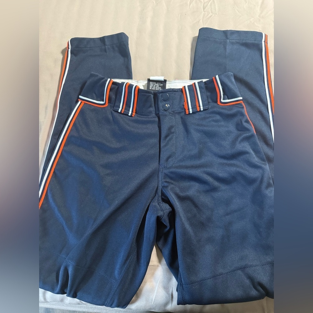 Boombah Men’s Softball Pants – Navy Blue with Orange & White Trim (W28 x L32)